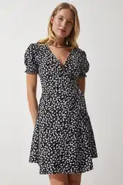 Happiness stanbul Women's Black Patterned Viscose Woven Dress