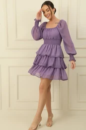 By Sayg Layered Flounce Lined Chiffon Dress