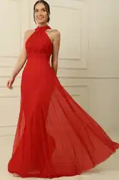 By Sayg Halter Neck Lined Long Tulle Dress