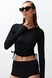Black Swim Tunnel Long Sleeve Bikini Top