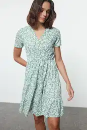 Mint Printed Double Breasted Neck Knitted Mini Dress