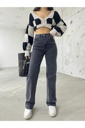 BKELFE Women's Smoked High Waist Lycra Flexible Wide Leg Jeans