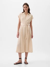 Linen Shirt Midi Dress - Ladies