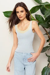 Gray Double Look Color Blocked Knitwear Blouse