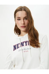 Hooded T-Shirt Printed Crop Long Sleeve