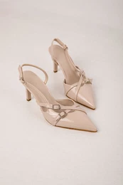 Mink Patent Leather Shoes Belt Detail Ankle Tied Women's Heeled Shoes