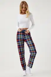 Happiness stanbul Women's Navy Blue Patterned Soft Textured Knitted Pajamas Bottoms