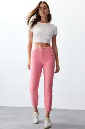 Pink High Waist Mom Jeans
