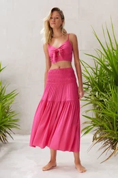 Fuchsia Woven Tied Blouse Beach Skirt Set