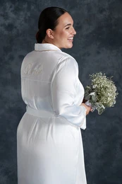 Curve White Satin Belted Woven Bridal Dressing Gown