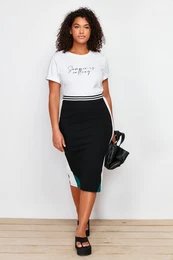 Curve Black Color Block Midi Knitted Skirt