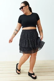 Curve Black Floral Skirt Frilly Mini Woven Skirt