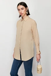Stone Ruffle Detailed Cotton Woven Shirt