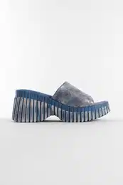 Denim Single Strap Wedge Heel Women's Slippers