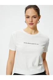 Slogan Printed Crew Neck Short Sleeve Cotton