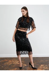 Midi Sequined Sequin Skirt