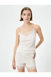 Pajama Top Thin Strap Lace Detail Ribbed