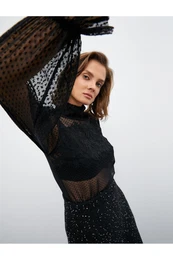 Melis Aazat X Cotton - High Neck Lace Transparent Blouse