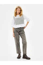 Tweed Detailed Blouse Long Sleeve Round Neck Ruffles