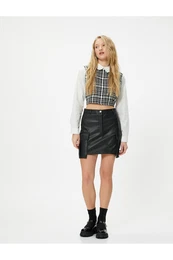 Cargo Faux Leather Mini Skirt With Pocket Standard Waist