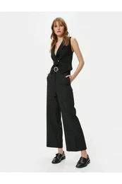 Culotte Kalhoty Oznut irok Nohavice Vysok Pas Perlov Psek