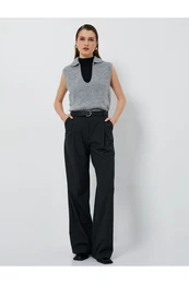 Knitted Sweater Polo Neck Side Slit Detailed