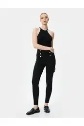 Button Detailed Leggings Ribbed High Waist