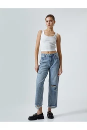 Straight Jeans Straight Leg Ripped Cotton Standard Waist - Eve Jean