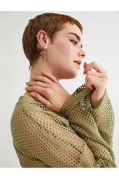 Crop Mesh T-Shirt Long Sleeve Crew Neck