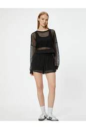 Sports Leggings Tulle Shorts Elastic Waist High Waist Slim Fit