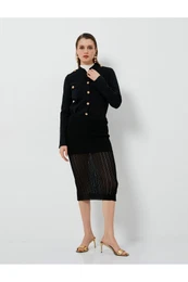 Ribbed Transparent Detailed Viscose Blended Midi Knitwear Skirt