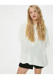 Oversize Knitwear Poncho Hooded Short Sleeve Knitted Patterned