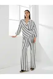 Wide Leg Trousers High Waist Comfort Fit Textured