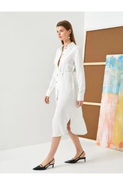 Midi Length Shirt Dress Viscose Belted Waist Buttoned