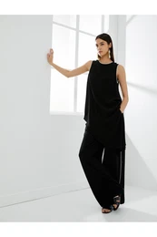 Asymmetric Blouse Sleeveless Contrast Piping Detailed