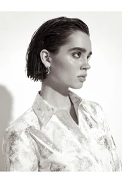 Metallic Crop Poplin Shirt Long Sleeve Classic Collar