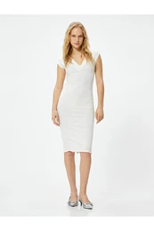 Midi Dress V Neck Short Sleeve Slit Detailed