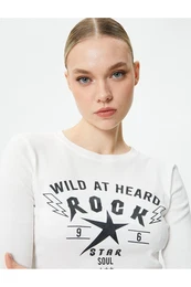 Long Sleeve T-Shirt Motto Printed Crew Neck Cotton