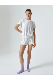 Short Sleeve Pajamas Set Polka Dot Ribbed Short Sleeve Viscose