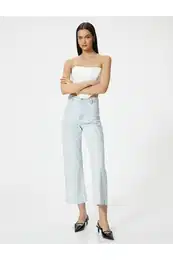 Wide Short Leg Jeans High Waist Flexible Comfortable Fit Pocket Cotton - Sandra Jeans