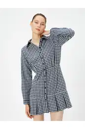 Mini Shirt Dress Long Sleeve Ruffles