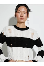 Crop Openwork Sweater Long Sleeve