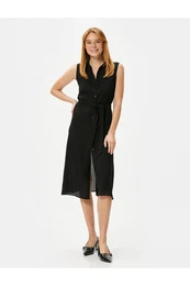 Midi Shirt Dress Unlined Thin Fabric Buttoned Waist Belted Viscose