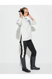 High Neck Sweatshirt Printed Off-Shoulder