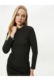 Stone Mini Dress Long Sleeve Crew Neck - Handmade Collection