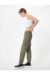 Cargo Jogger Trousers Chain Detail High Waist Cotton
