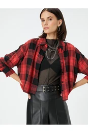 Lumberjack Shirt with Crop Buttons Classic Collar Viscose