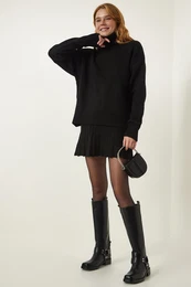 Happiness stanbul Women's Black Turtleneck Sweater Skirt Knitwear Suit