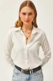 Women's Leopard Ecru Jacquard Satin Detailed Woven Shirt