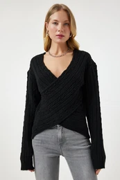Happiness stanbul Women's Black Wrap Collar Seasonal Knitwear Sweater